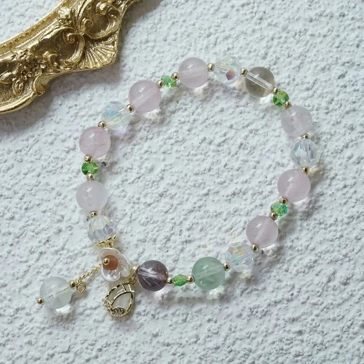 Buddha Stones Strawberry Quartz Rutilated Quartz Fluorite Flower Healing Bracelet - BWOOOH - Fluorite(Wrist