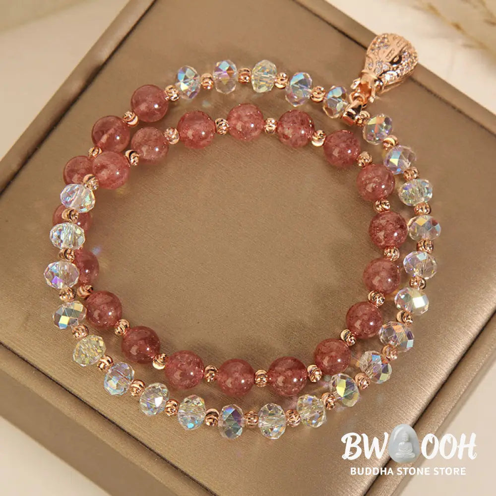 Buddha Stones Strawberry Quartz White Crystal Money Bag Charm Positive Bracelet - BWOOOH - Bracelet