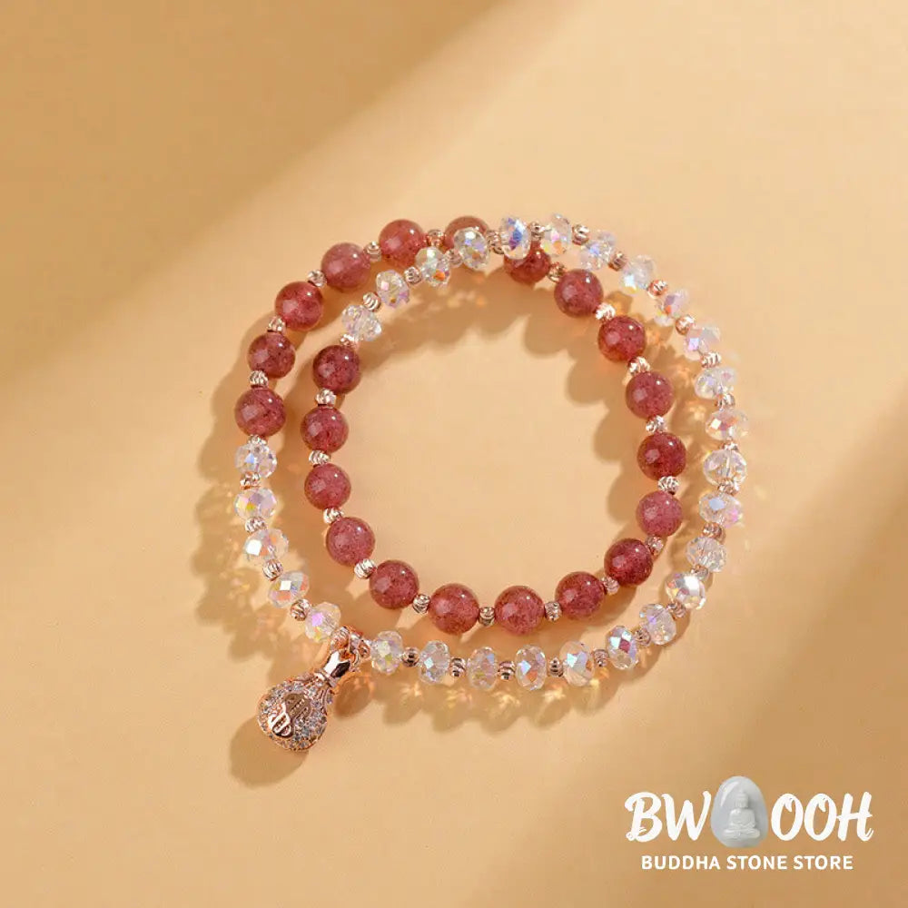 Buddha Stones Strawberry Quartz White Crystal Money Bag Charm Positive Bracelet - BWOOOH - Bracelet