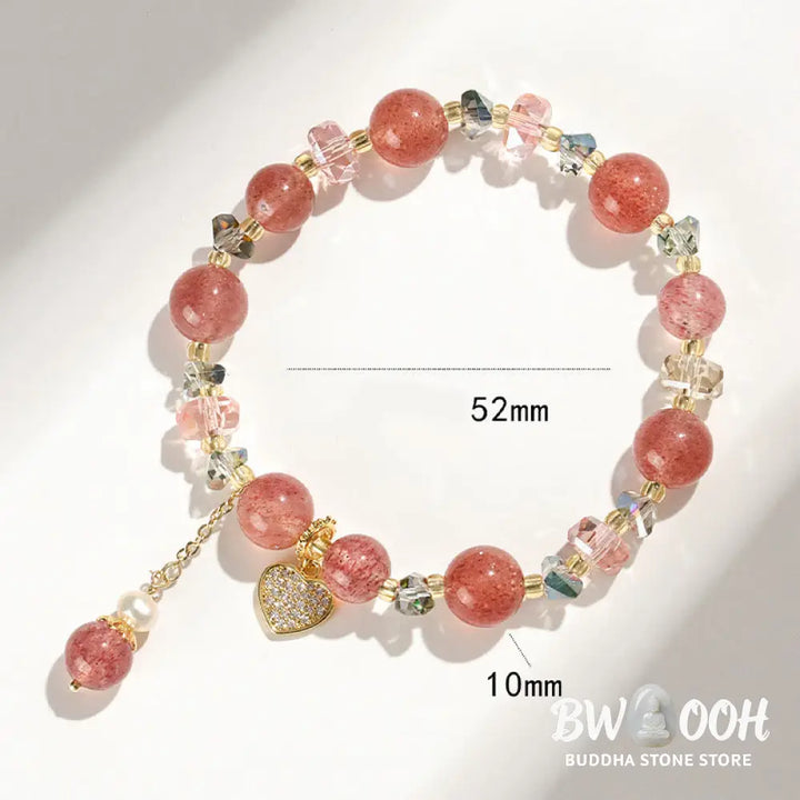 Buddha Stones Strawberry Quartz White Crystal Pearl Liuli Heart Healing Bracelet - BWOOOH - Strawberry Quartzl(Wrist