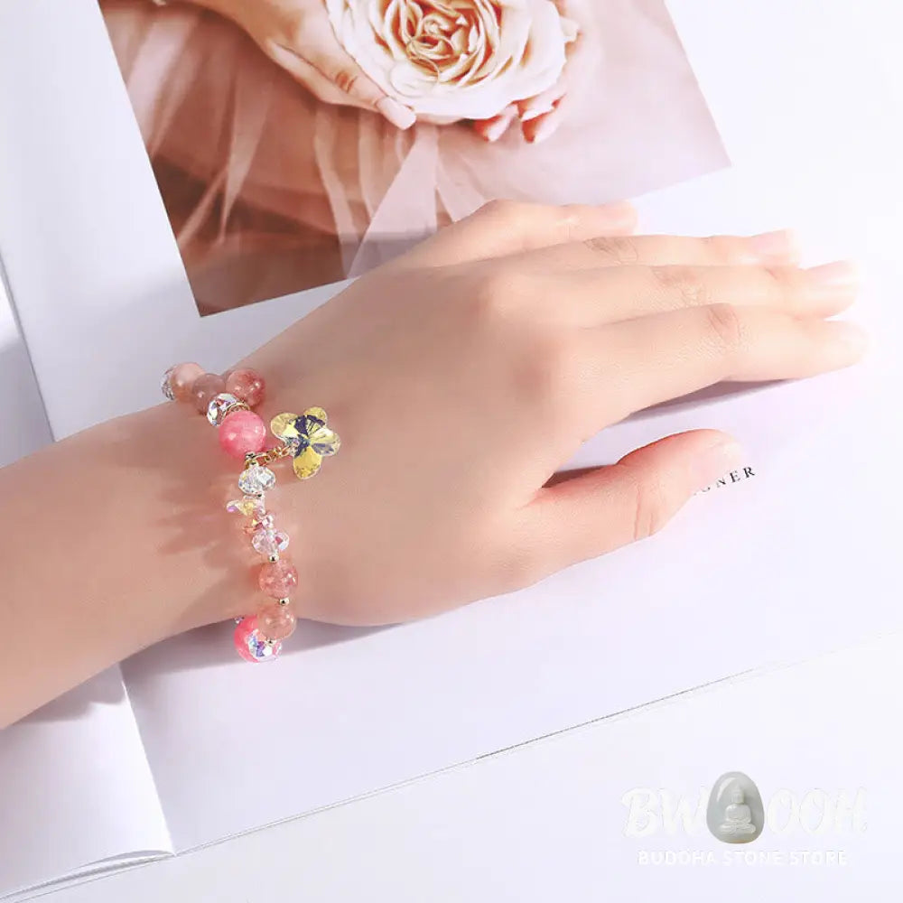 Buddha Stones Strawberry Quartz White Crystal Pink Crystal Butterfly Love Bracelet - BWOOOH - Strawberry Quartz(Wrist