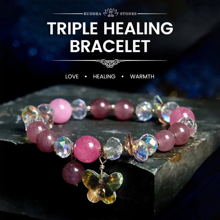 BWOOOH Strawberry Quartz White Crystal Pink Crystal Butterfly Love Bracelet - BWOOOH - Strawberry Quartz(Wrist