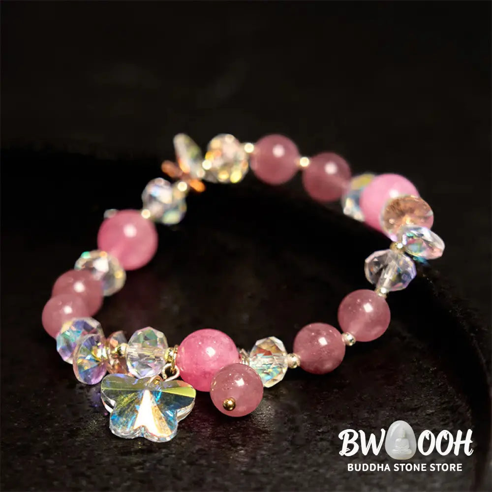 Buddha Stones Strawberry Quartz White Crystal Pink Crystal Butterfly Love Bracelet - BWOOOH - Strawberry Quartz(Wrist