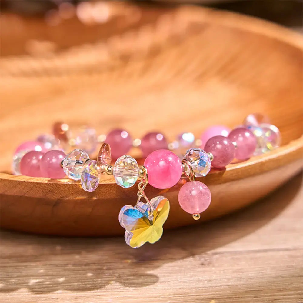 BWOOOH Strawberry Quartz White Crystal Pink Crystal Butterfly Love Bracelet - BWOOOH - Strawberry Quartz(Wrist