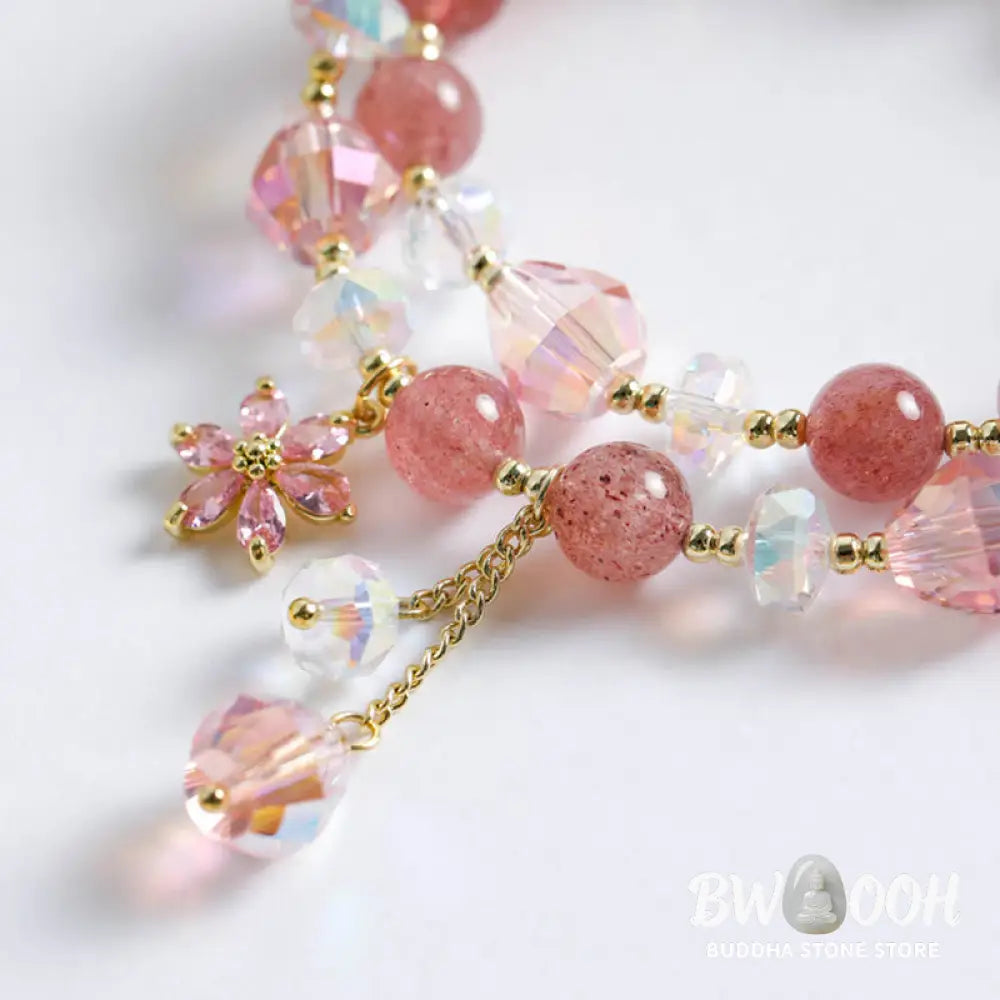 BWOOOH Strawberry Quartz Zircon Flower Healing Double Wrap Bracelet | spiritual healing bracelet