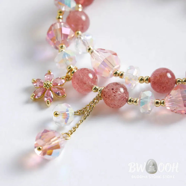BWOOOH Strawberry Quartz Zircon Flower Healing Double Wrap Bracelet | spiritual healing bracelet