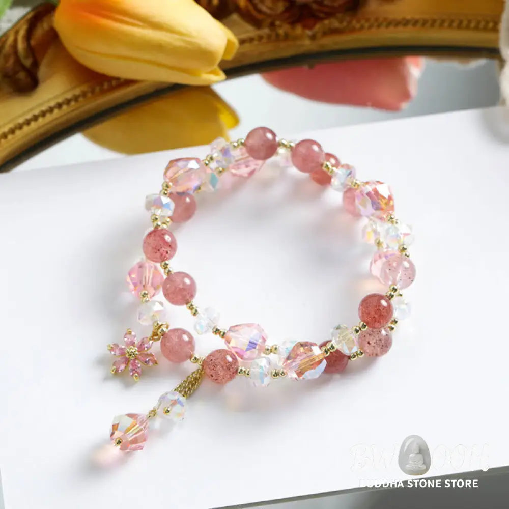 BWOOOH Strawberry Quartz Zircon Flower Healing Double Wrap Bracelet | spiritual healing bracelet