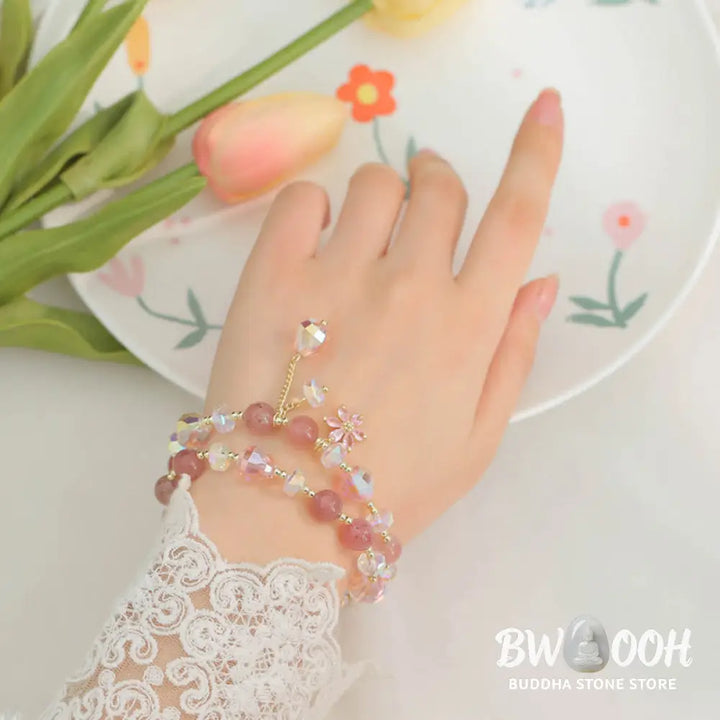 BWOOOH Strawberry Quartz Zircon Flower Healing Double Wrap Bracelet | spiritual healing bracelet