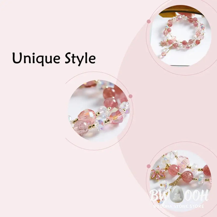 BWOOOH Strawberry Quartz Zircon Flower Healing Double Wrap Bracelet | spiritual healing bracelet