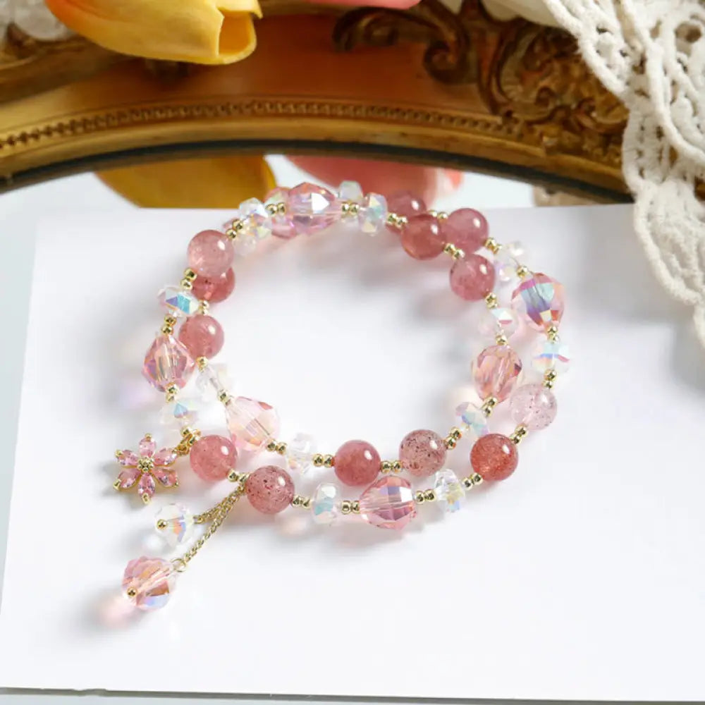 BWOOOH Strawberry Quartz Zircon Flower Healing Double Wrap Bracelet | spiritual healing bracelet