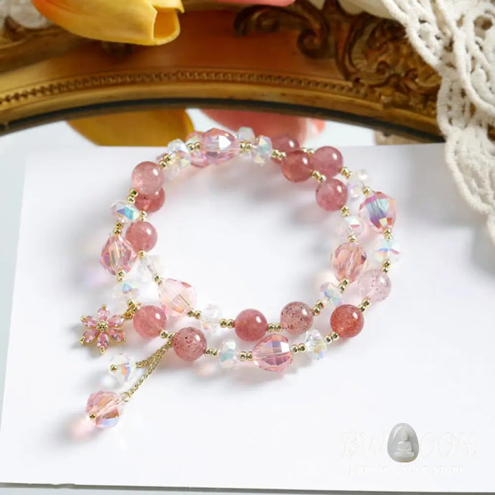 BWOOOH Strawberry Quartz Zircon Flower Healing Double Wrap Bracelet | spiritual healing bracelet