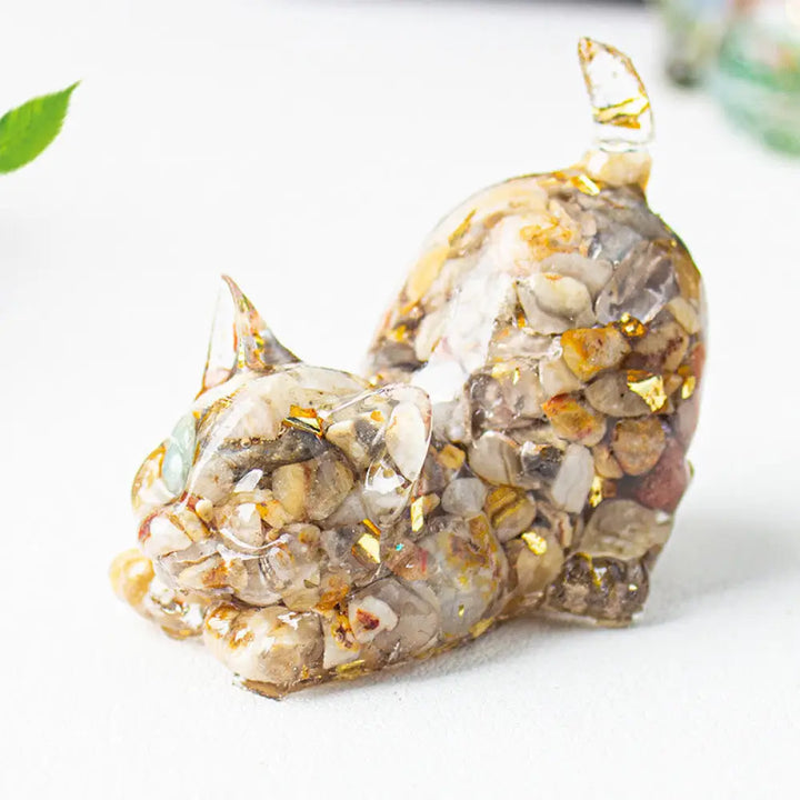 Buddha Stones Stretching Cat Resin Crystal Gravel Meditation Decoration - Agate / 4.5*3*4.2cm - Decorations