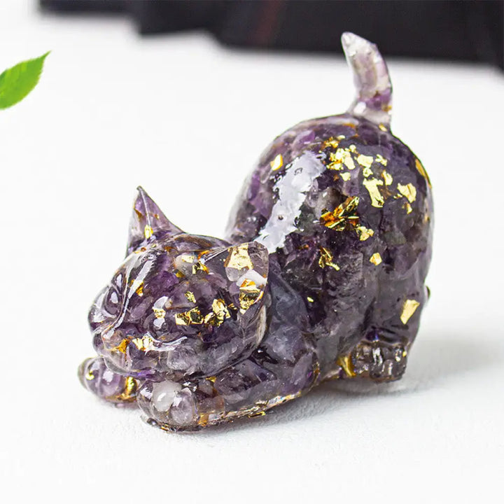Buddha Stones Stretching Cat Resin Crystal Gravel Meditation Decoration - Amethyst / 4.5*3*4.2cm - Decorations