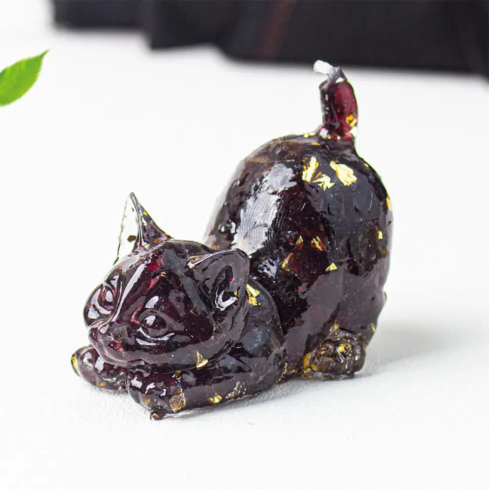 Buddha Stones Stretching Cat Resin Crystal Gravel Meditation Decoration - Garnet / 4.5*3*4.2cm - Decorations
