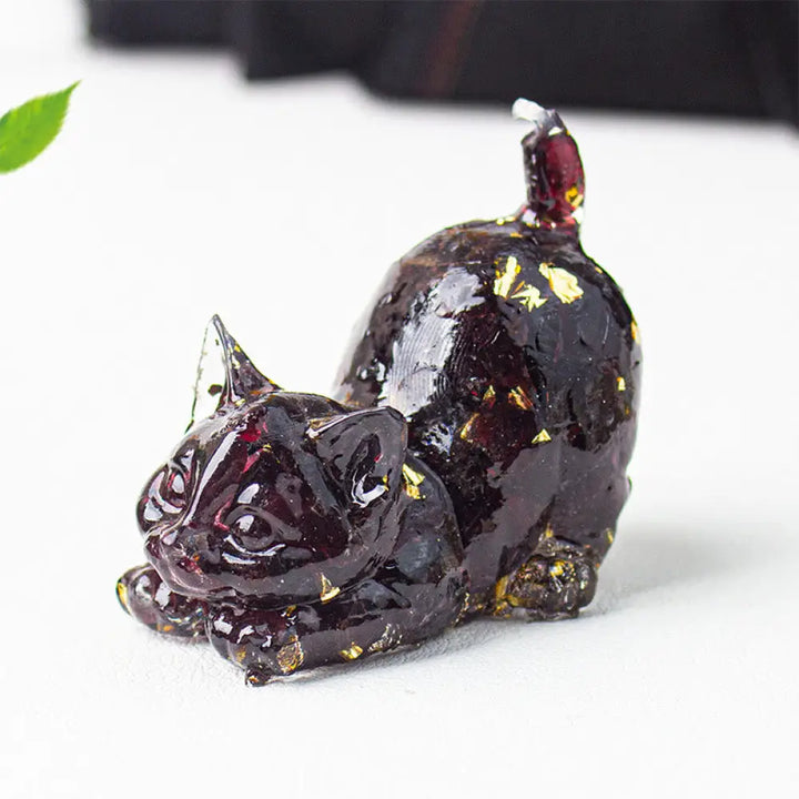 Buddha Stones Stretching Cat Resin Crystal Gravel Meditation Decoration - Garnet / 4.5*3*4.2cm - Decorations
