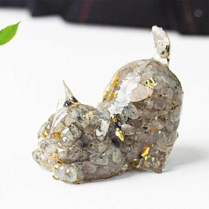 Buddha Stones Stretching Cat Resin Crystal Gravel Meditation Decoration - Labradorite / 4.5*3*4.2cm - Decorations