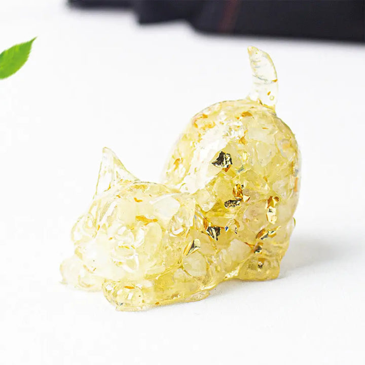 Buddha Stones Stretching Cat Resin Crystal Gravel Meditation Decoration - Light Citrine / 4.5*3*4.2cm - Decorations