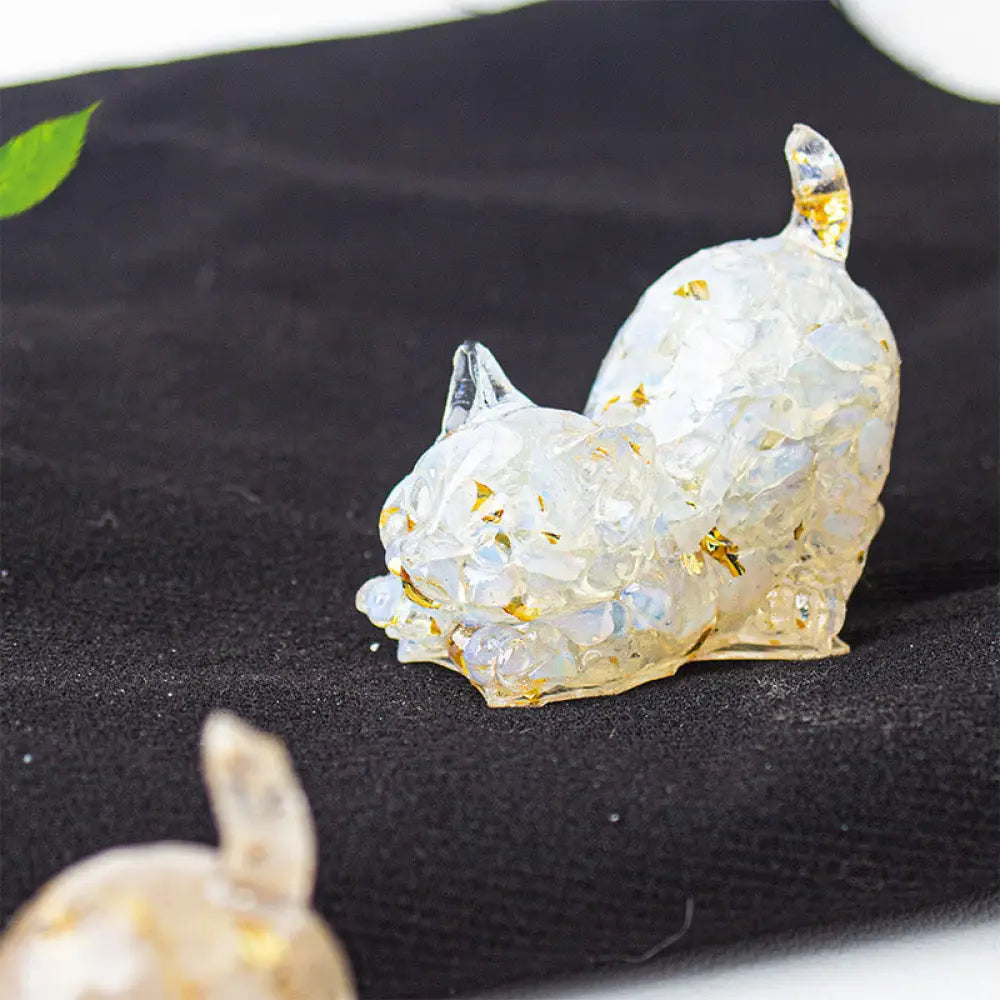 Buddha Stones Stretching Cat Resin Crystal Gravel Meditation Decoration - Opal / 4.5*3*4.2cm - Decorations