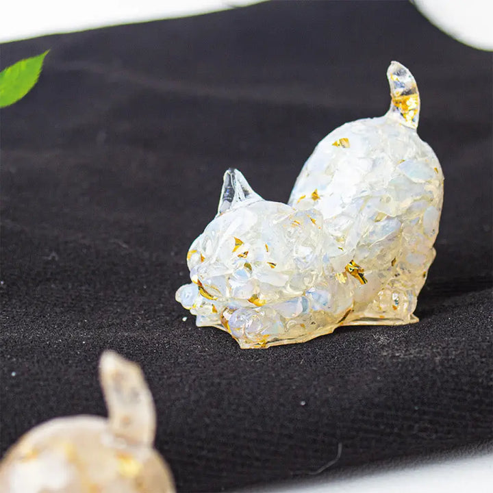 Buddha Stones Stretching Cat Resin Crystal Gravel Meditation Decoration - Opal / 4.5*3*4.2cm - Decorations