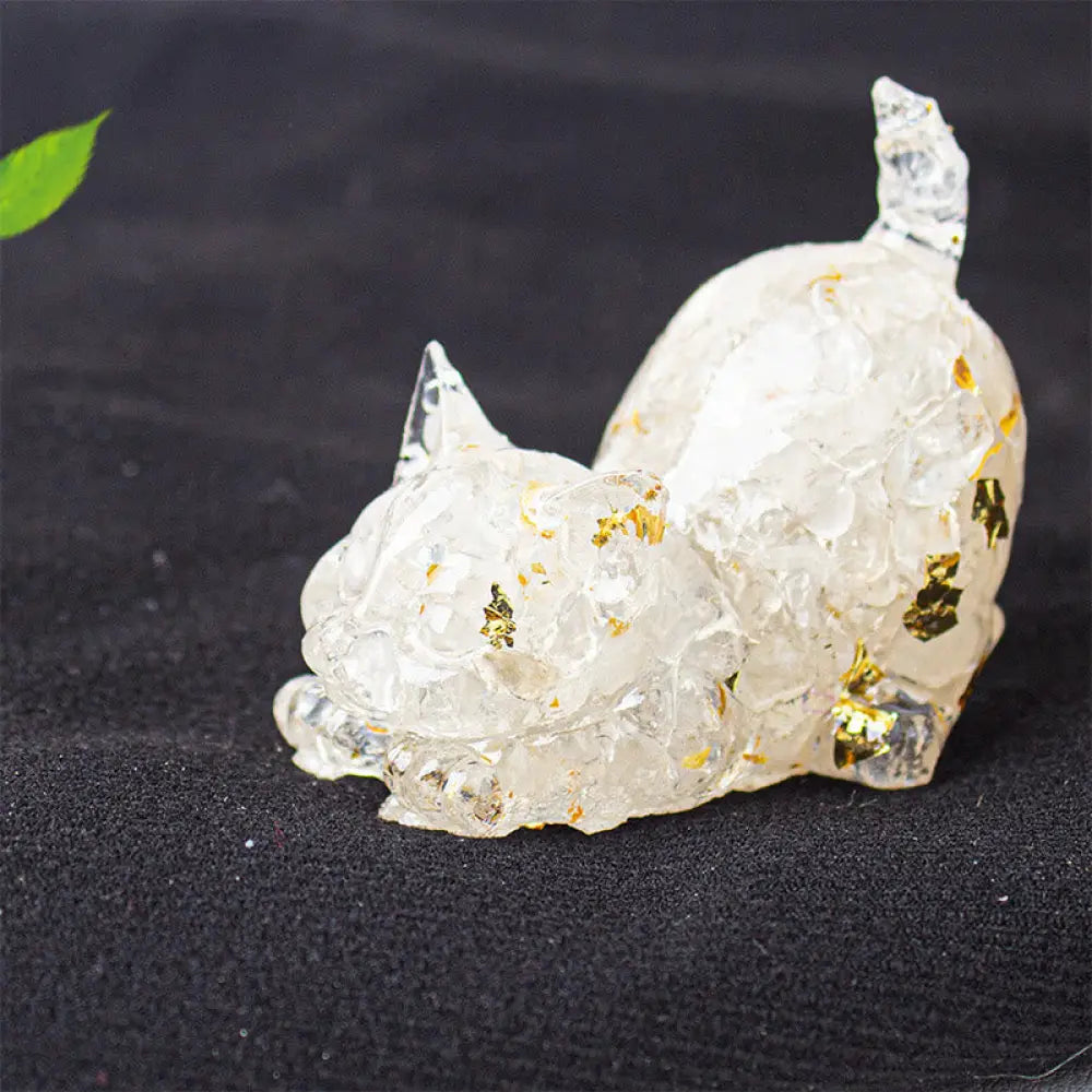 Buddha Stones Stretching Cat Resin Crystal Gravel Meditation Decoration - White Crystal / 4.5*3*4.2cm - Decorations