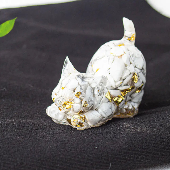 Buddha Stones Stretching Cat Resin Crystal Gravel Meditation Decoration - White Turquoise / 4.5*3*4.2cm - Decorations