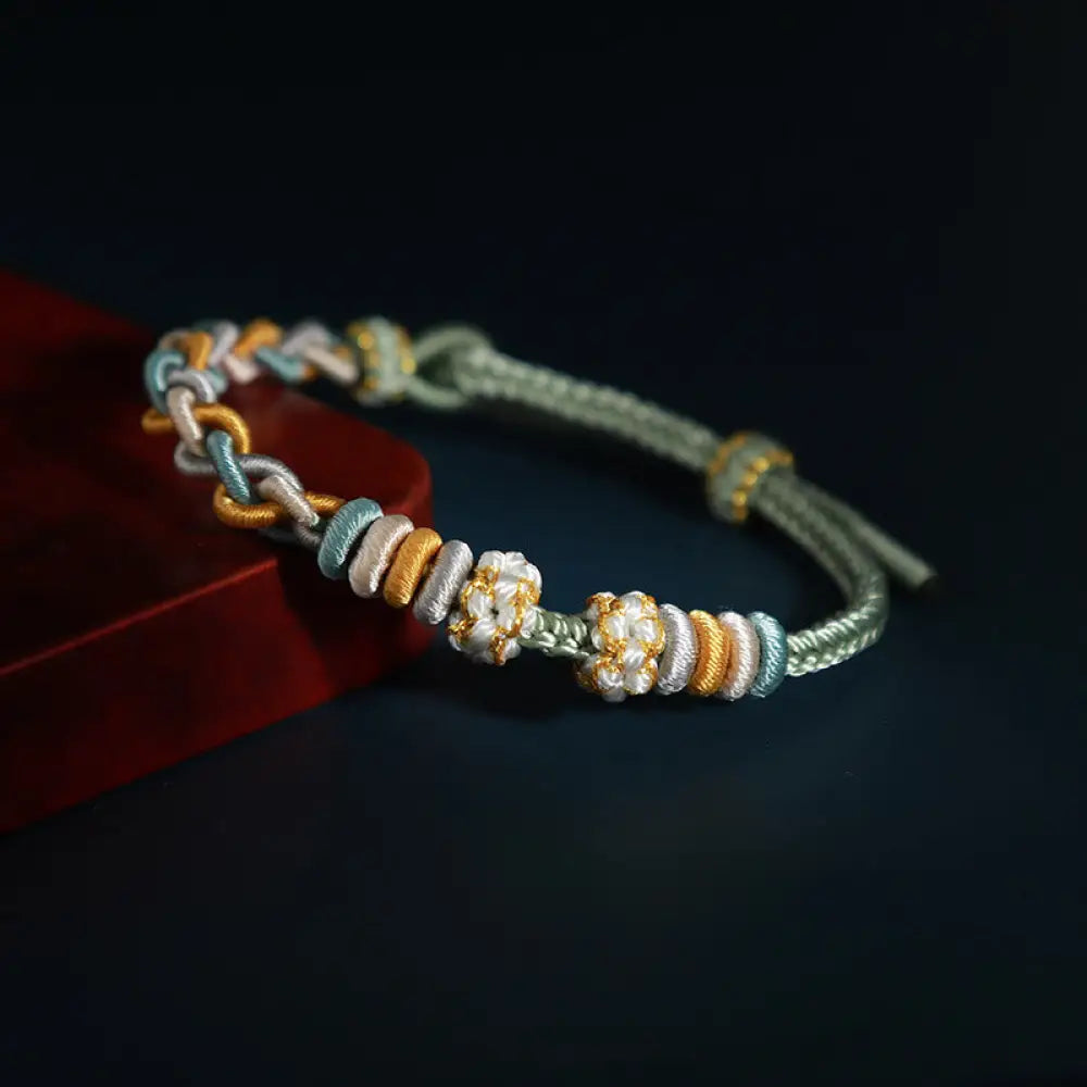 Buddha Stones String Four Srand Peach Blossom Connection Bracelet - BWOOOH - PaleGreen - Bracelet