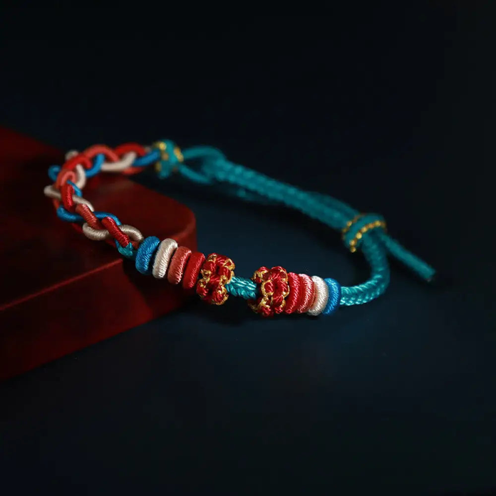 Buddha Stones String Four Srand Peach Blossom Connection Bracelet - BWOOOH - Turquoise - Bracelet
