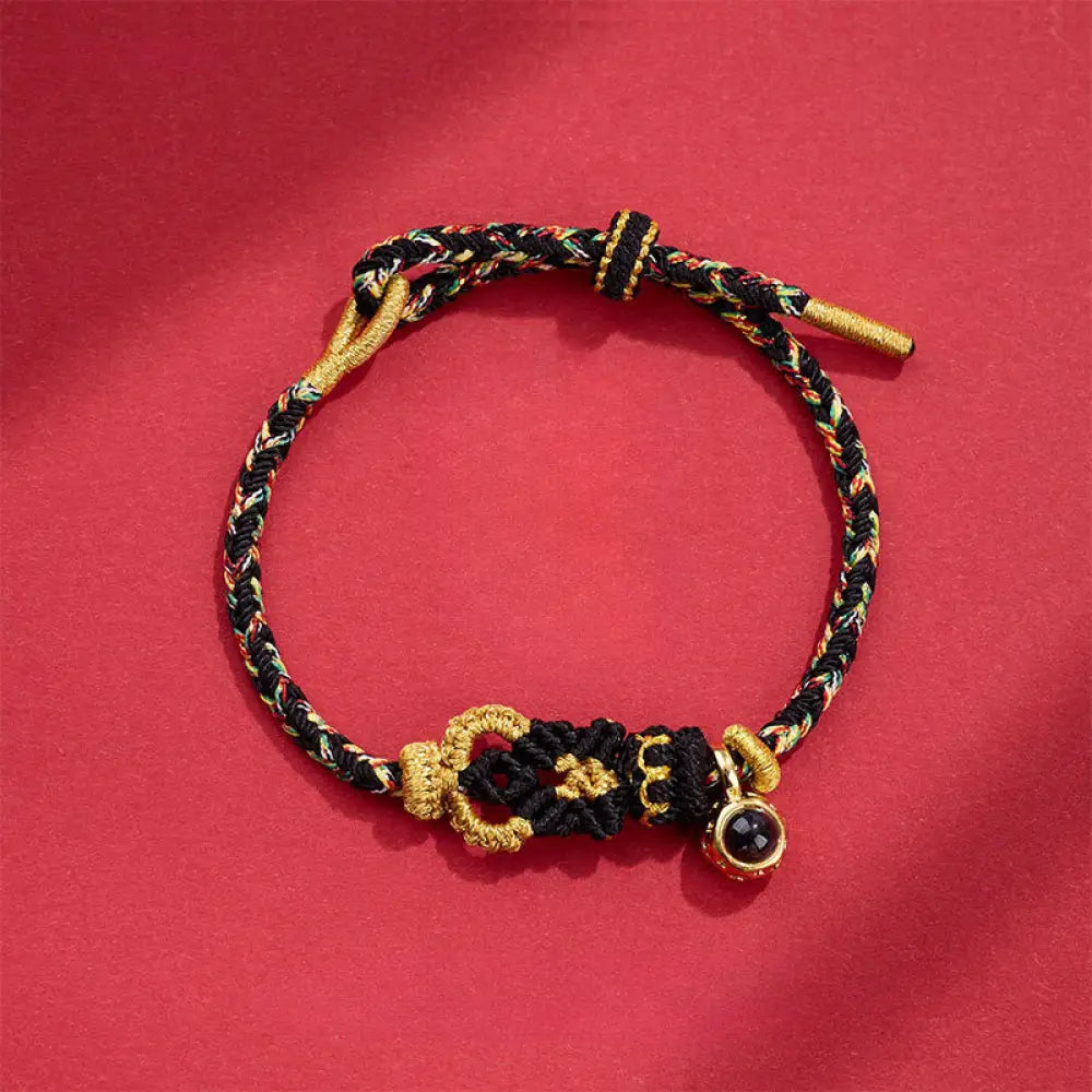 Buddha Stones String Projection Stone Hand-woven Buddha Knots Connection Bracelet - Black(Wrist Circumference: 14-23