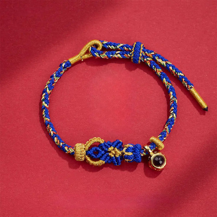 Buddha Stones String Projection Stone Hand-woven Buddha Knots Connection Bracelet - Blue(Wrist Circumference: 14-23 cm)
