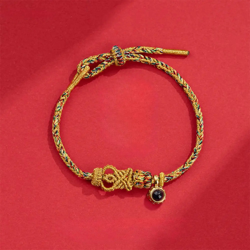 Buddha Stones String Projection Stone Hand-woven Buddha Knots Connection Bracelet - Deep Yellow(Wrist Circumference: