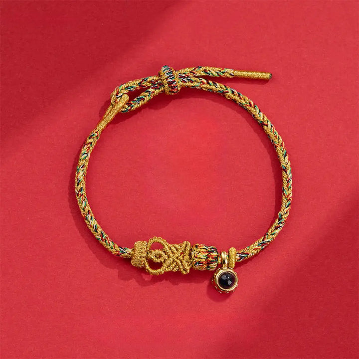 Buddha Stones String Projection Stone Hand-woven Buddha Knots Connection Bracelet - Deep Yellow(Wrist Circumference: