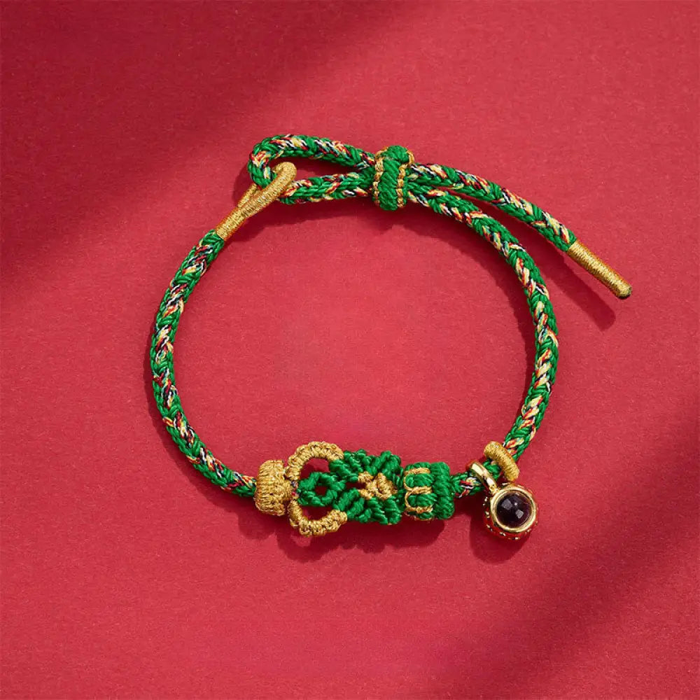 Buddha Stones String Projection Stone Hand-woven Buddha Knots Connection Bracelet - Green(Wrist Circumference: 14-23