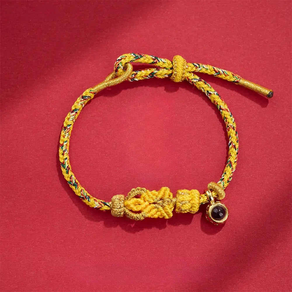 Buddha Stones String Projection Stone Hand-woven Buddha Knots Connection Bracelet - Light Yellow(Wrist Circumference: