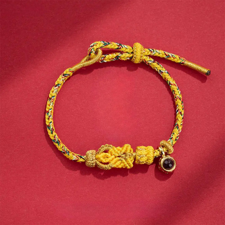 Buddha Stones String Projection Stone Hand-woven Buddha Knots Connection Bracelet - Light Yellow(Wrist Circumference: