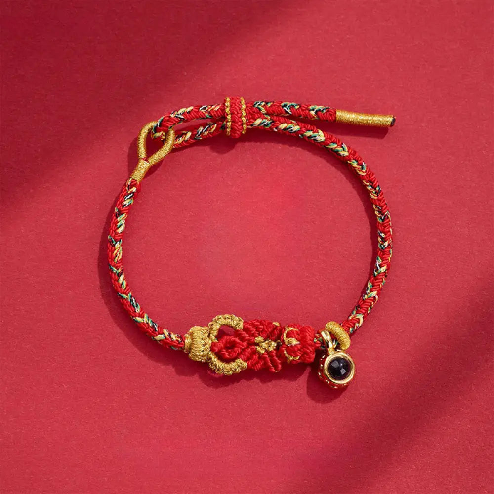 Buddha Stones String Projection Stone Hand-woven Buddha Knots Connection Bracelet - Red(Wrist Circumference: 14-23 cm)