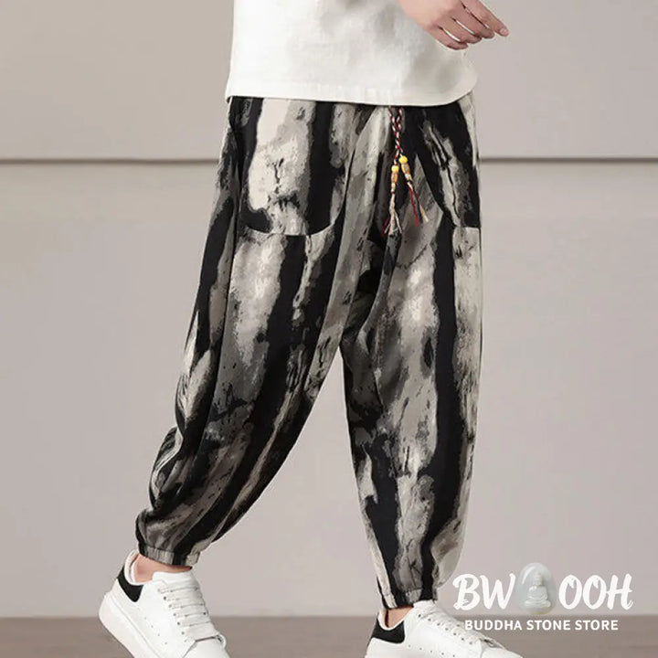 Buddha Stones Stripe Pattern Drawstring Men’s Harem Pants With Pockets - Men’s Harem Pants