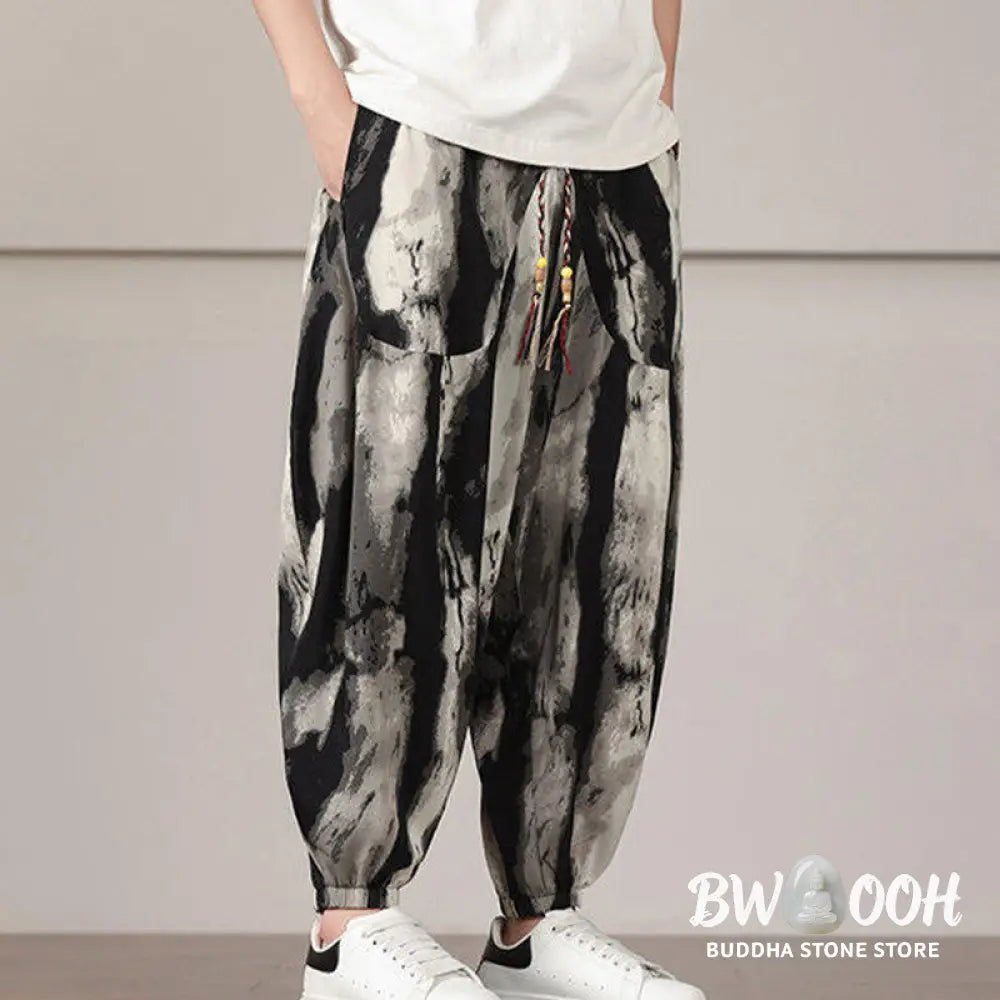 Buddha Stones Stripe Pattern Drawstring Men’s Harem Pants With Pockets - Men’s Harem Pants