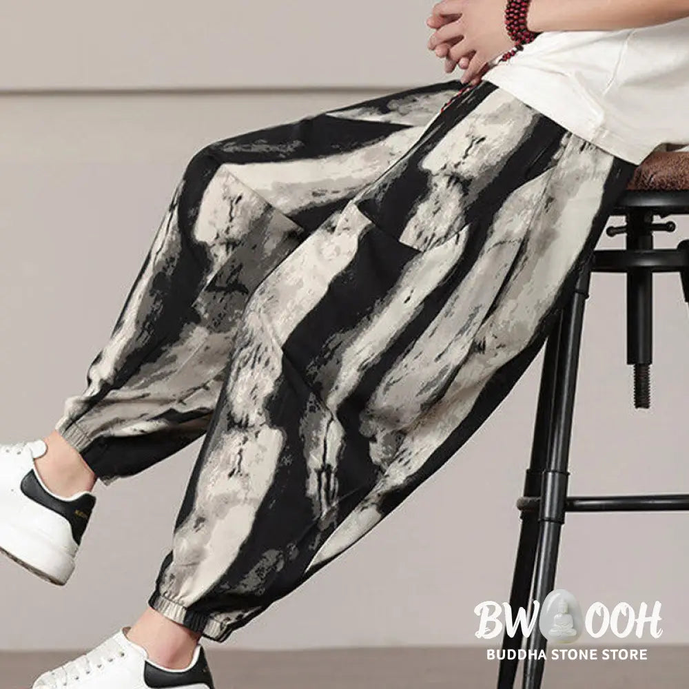 Buddha Stones Stripe Pattern Drawstring Men’s Harem Pants With Pockets - Men’s Harem Pants