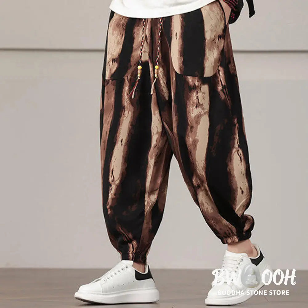Buddha Stones Stripe Pattern Drawstring Men’s Harem Pants With Pockets - Men’s Harem Pants