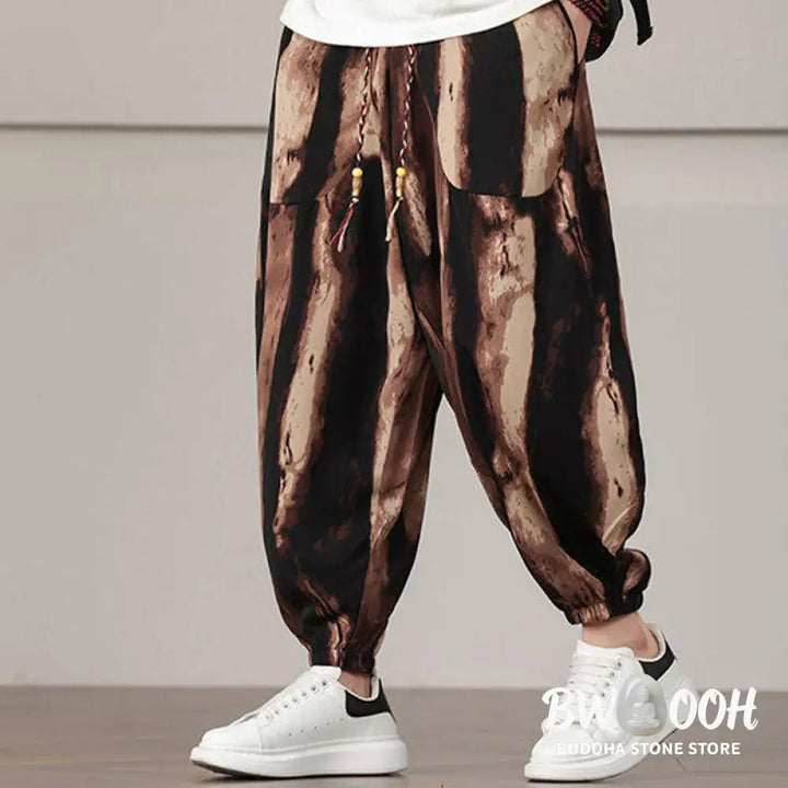 Buddha Stones Stripe Pattern Drawstring Men’s Harem Pants With Pockets - Men’s Harem Pants