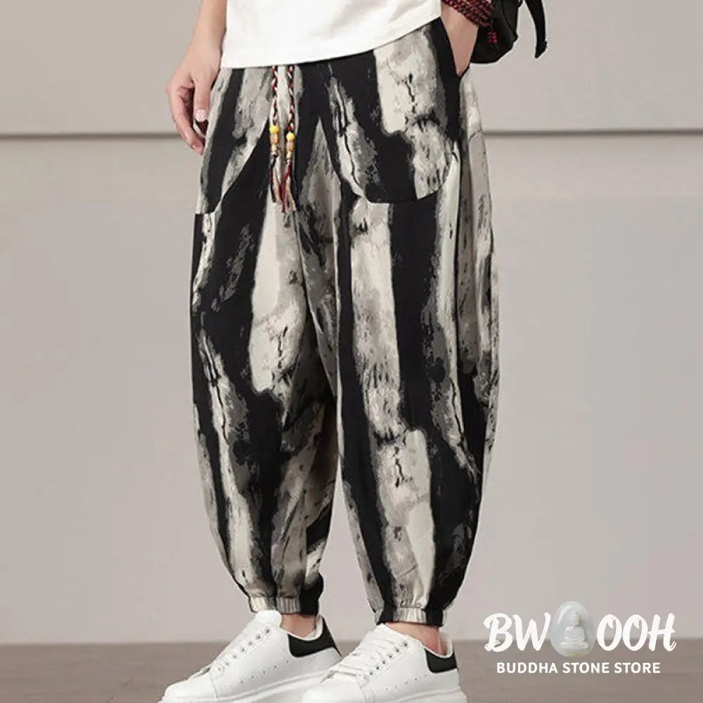 Buddha Stones Stripe Pattern Drawstring Men’s Harem Pants With Pockets - Men’s Harem Pants