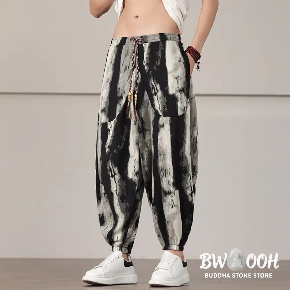 Buddha Stones Stripe Pattern Drawstring Men’s Harem Pants With Pockets - Men’s Harem Pants