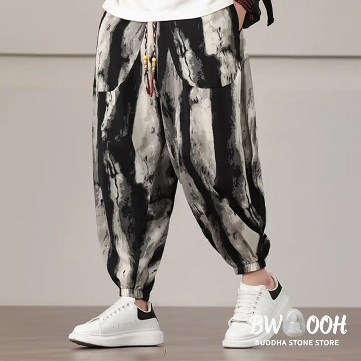 Buddha Stones Stripe Pattern Drawstring Men’s Harem Pants With Pockets - Men’s Harem Pants