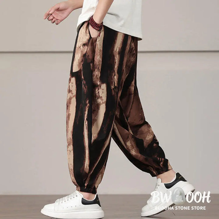 Buddha Stones Stripe Pattern Drawstring Men’s Harem Pants With Pockets - Men’s Harem Pants