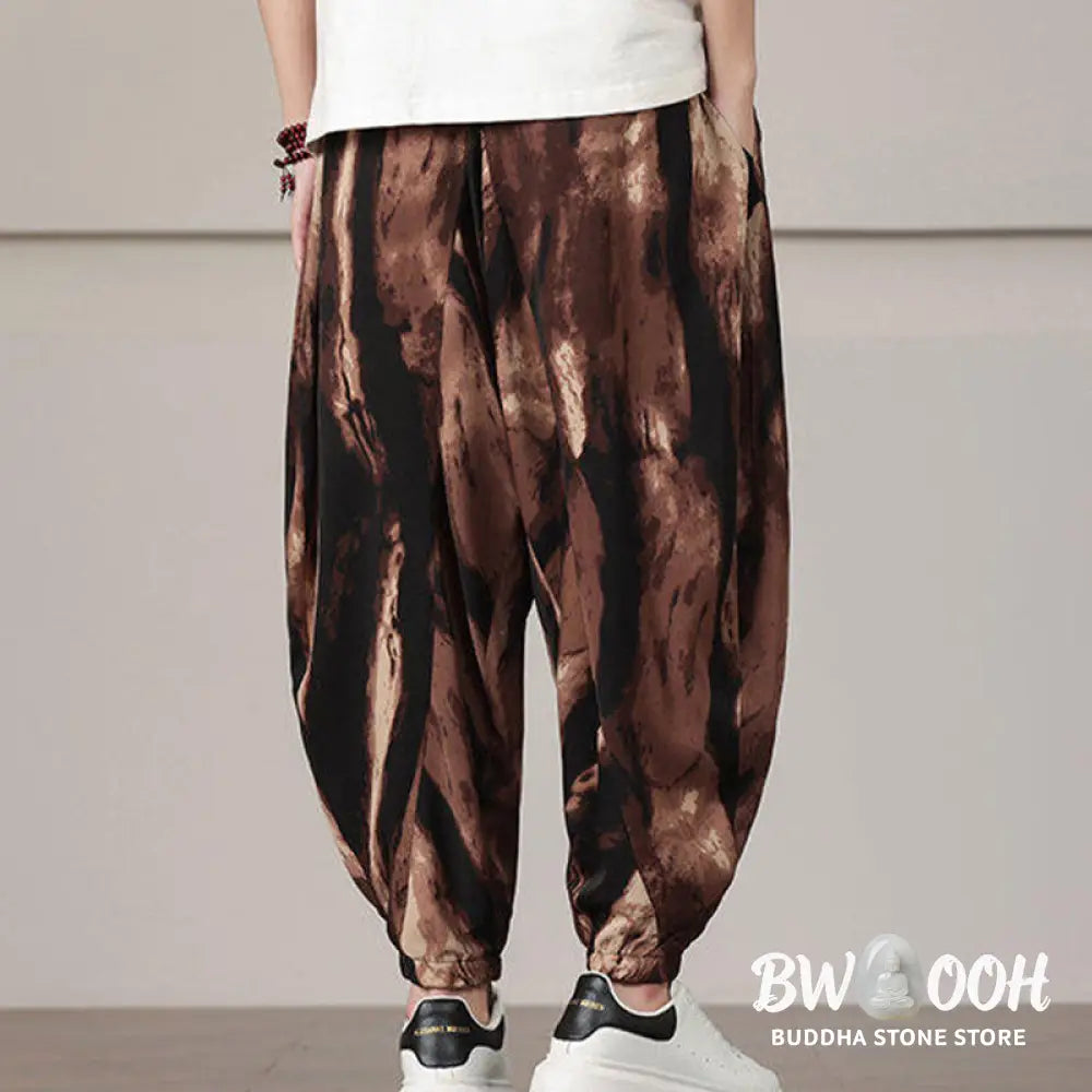 Buddha Stones Stripe Pattern Drawstring Men’s Harem Pants With Pockets - Men’s Harem Pants