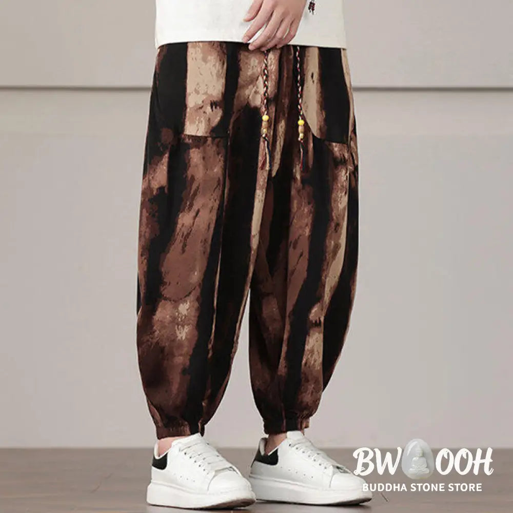 Buddha Stones Stripe Pattern Drawstring Men’s Harem Pants With Pockets - Men’s Harem Pants