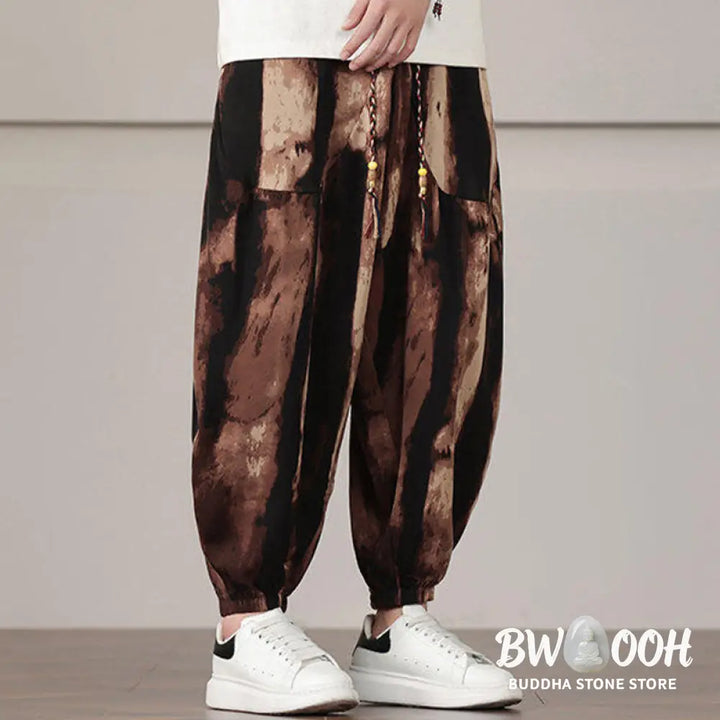 Buddha Stones Stripe Pattern Drawstring Men’s Harem Pants With Pockets - Men’s Harem Pants