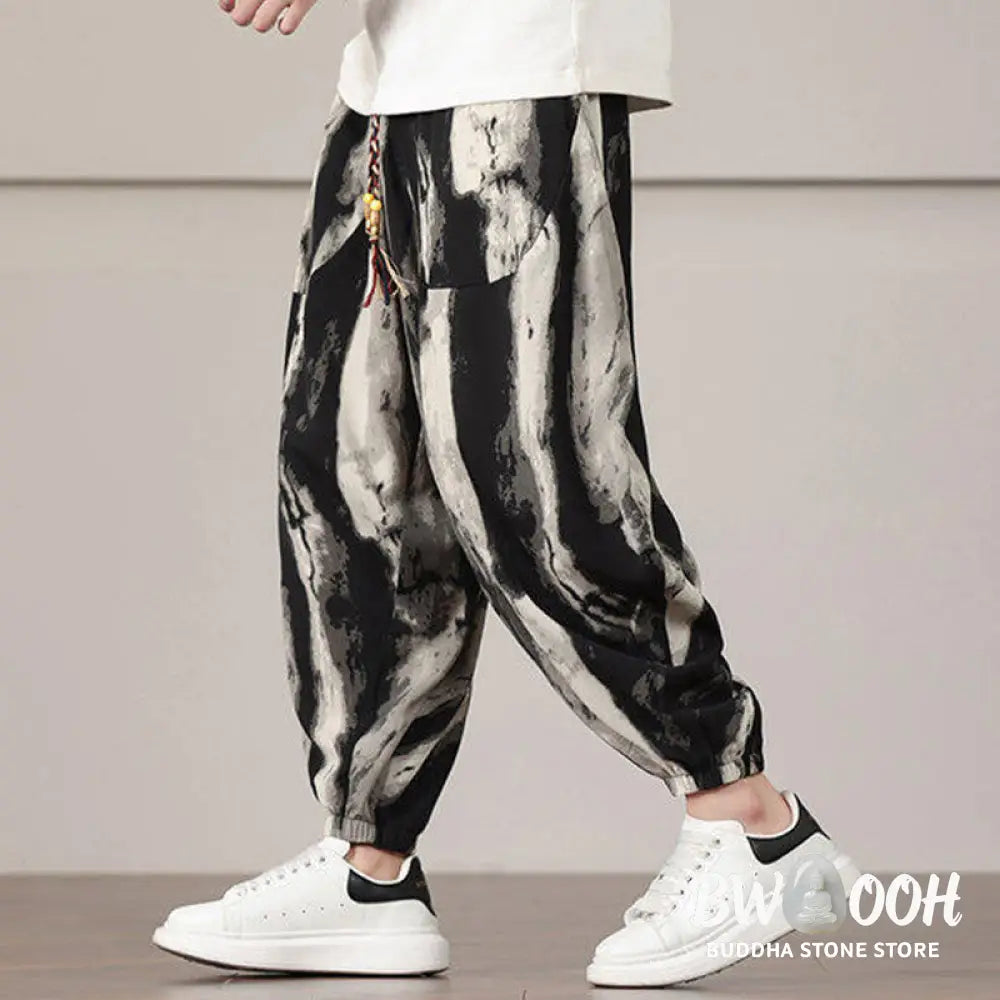 Buddha Stones Stripe Pattern Drawstring Men’s Harem Pants With Pockets - Men’s Harem Pants