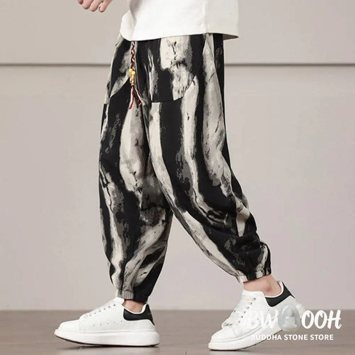 Buddha Stones Stripe Pattern Drawstring Men’s Harem Pants With Pockets - Men’s Harem Pants