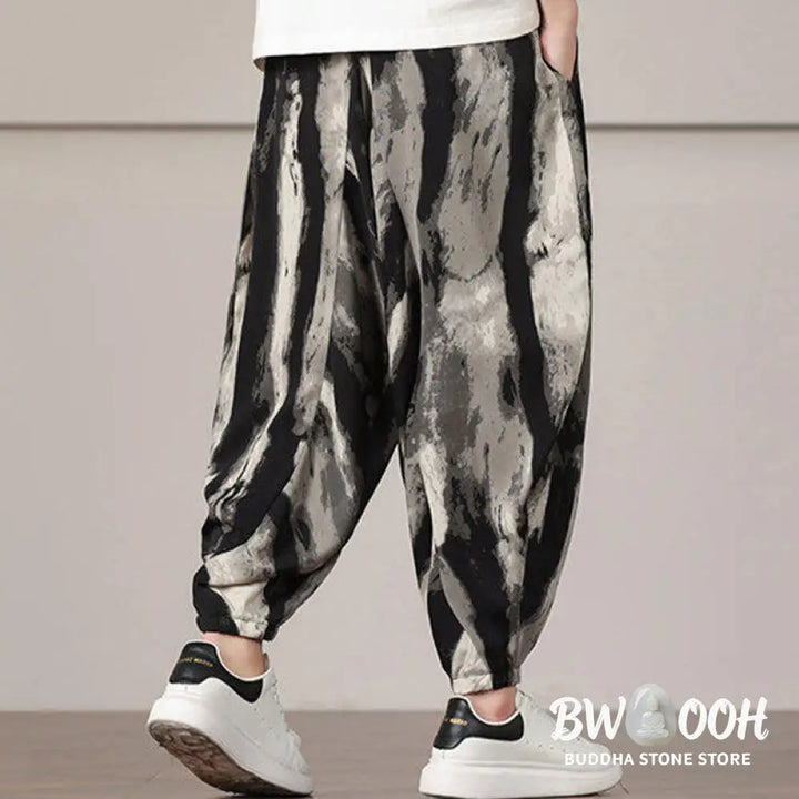 Buddha Stones Stripe Pattern Drawstring Men’s Harem Pants With Pockets - Men’s Harem Pants